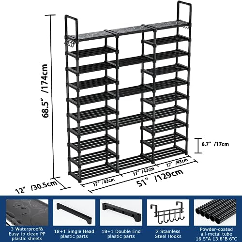 Mavivegue 10 Tiers Shoe Rack Tall Shoe Organizer Shoe Storage 55-65 Pairs Vertical Shoe Shelf Large Shoe Rack Organizer Stackable Shoe Racks for Entryway, Closet, Garage, Bedroom,Cloakroom -Black - Image 2