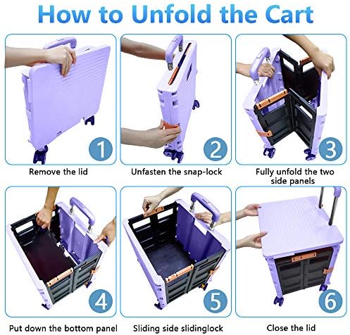 FELICON SELORSS Foldable Utility Cart Folding Portable Rolling Crate-Purple - Image 4