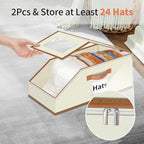 Hat Organizer for Baseball Caps - 2PCS Stackable Storage with Clear Window Lid, Flip-Top Access, Space-Saving Hat Box for Closet, Breathable Fabric (beige with brown) - Image 5