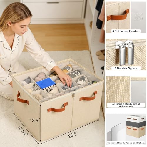 TOPIA HOME Shoe Organizer for Closet, Foldable Shoe Box with Adjustable Dividers and Clear Cover, Space Saving Shoe Storage Organizer Cabinet with Reinforced Handles, Fits 16 Pairs TP09J - Image 2