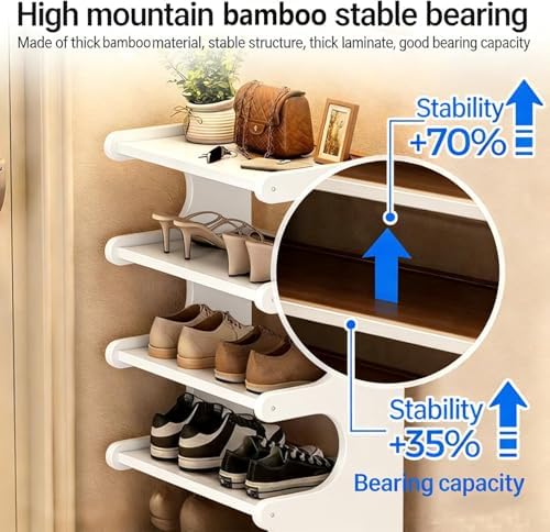 39" Bamboo Shoe Rack - Vertical Shoe Organizer Rack for Small Space, Narrow Shoe Tower for Closet, Entryway, Corner, Tall Shoe Shelf with Removable Shelves, Flexible Storage Shelf for Saving Space - Image 6