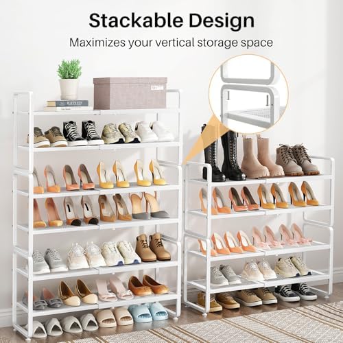 Expandable Metal Shoe Rack for Closet, Entryway & Garage, 4-Tier, White | Adjustable Height for Boots, Stackable Design, Dense Mesh Shelves for Heels, Fits Small Spaces, Apartments and Rentals - Image 6