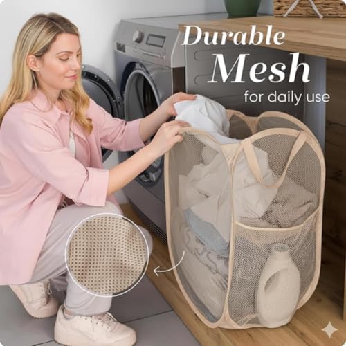 Handy Laundry Collapsible Mesh Pop Up Hamper with Side Pocket - Image 5