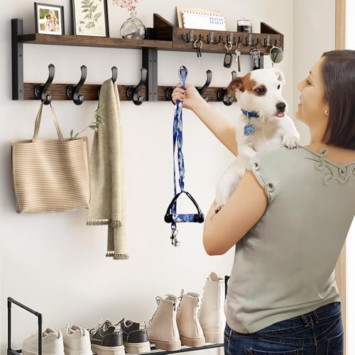 Evermagin 35" Coat Rack Wall Mount with Shelf for Entryway, Rustic Brown - Image 4