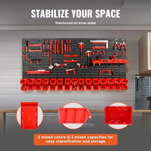 VEVOR Wall Mounted Storage Rack System, 30-Bin Parts Rack Organizer with Wall Panels/Tool Holders/Hooks, Garage Plastic Shop Tool Organizer for Nuts, Bolts, Screws, Nails, Beads, Buttons - Image 4