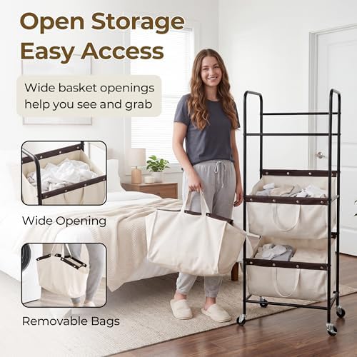 GRANNY SAYS 3 Tiered Laundry Sorter, Narrow Hamper Cart with Wheels - Image 4