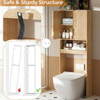 VINGLI Over The Toilet Storage Cabinet with Fluted Doors, Mid Century Modern Bathroom Organizer Over Toilet, Freestanding Wooden Space Saver Stand with Adjustable Shelves, Natural Oak - Image 6
