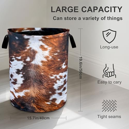 Cow Fur Laundry Basket Storage Bin Foldable Laundry Hamper Clothes Storage Bucket Organizer 19.6x15.7 Inch For Laundry Room/Bedroom/Bathroom - Image 4