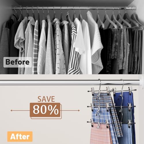 Pants Hangers Space Saving,Stackable Skirt Hangers with Clips, Hanging Closet Organizer and Storage,Clothes Hangers, College Dorm Essentials Apartment Essentials- 16 Pack - Image 2