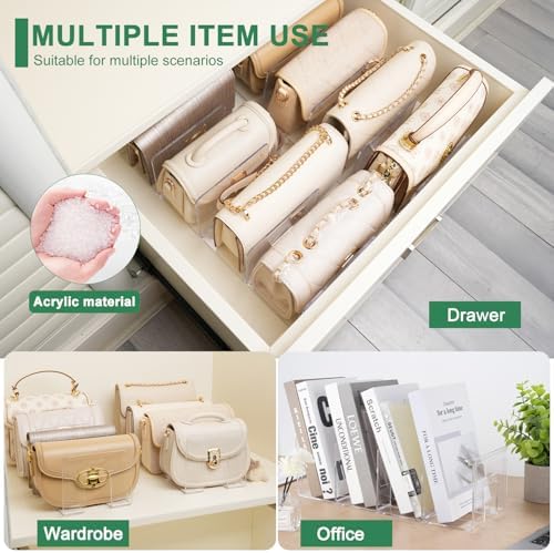 2 Pack Acrylic Purse Organizer for Closet, 8-Slot Bag & Purse Organizer, No Assembly, Clear Handbag Storage Shelf .for Shelf Divider Handbags, Clothes, Sweater - Image 4