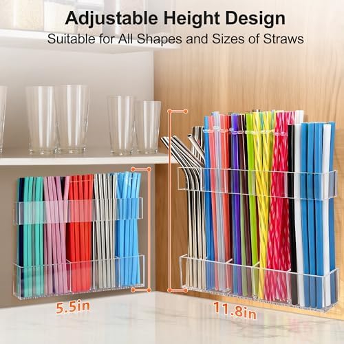 9.5” Large Acrylic Straw Holder for Cabinet Door, Adjustable Two-Part - Image 2