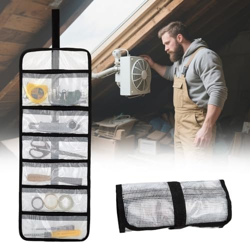 Small Roll Up Storage Bag, 6 Pockets Roll Up Tool Kit, Suitable for Mechanics, Kitchen Storage, Art Sketching, Travelling, Potter's Tools, Office Objects, Transparent and Visible, Space-Saving 4 Pack - Image 5