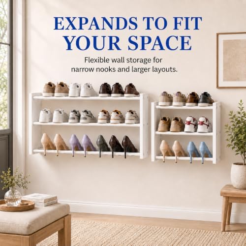2 Pack 3 Tier Wall Mounted Shoe Rack, 17"-30"Adjustable Hanging Shoe Rack - Image 7