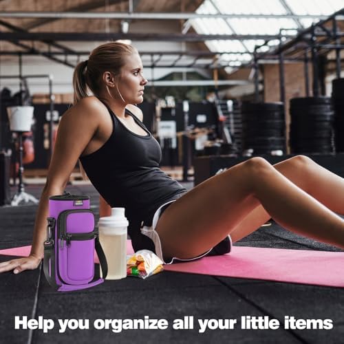 Nuovoware Water Bottle Carrier Bag, 25oz/32oz Bottle Pouch Holder, Adjustable Shoulder Hand Strap 2 Pocket Sling Neoprene Sleeve Sports Accessories for Men/Women Hiking Travelling, Purple - Image 6