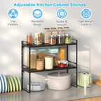 15.5 to 25.5 Inch Kitchen Cabinet Shelf Organizers, Adjustable Kitchen Counter Shelf Organizer, Set of 3 Expandable Countertop Storage Shelves, Stackable Design, 30LBS Heavy Duty, Space Saver - Image 3