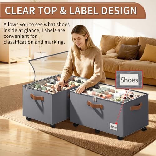 Foyego 2 Pack Shoe Organizer for Closet, Shoe Storage with Wheels, Gray - Image 5