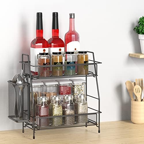 Bathroom Organizer with Basket, 2-Tier Bathroom Tray for Countertop Storage Shelf, Bathroom Counter Organizer, Vanity Organizer and Storage Kitchen Counter Organizers Spice Rack - Image 4