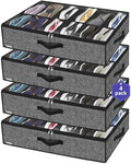 Onlyeasy Under Bed Shoe Storage Organizer For Closet, 4 Pack Fit 12x4 Pairs, Underbed Solution Shoes Container Bags with Sturdy Sidewall & Reinforced Handles, Breathable, Linen-like Black, MXAUBSB4P by Onlyeasy