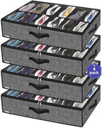 Onlyeasy Under Bed Shoe Storage Organizer For Closet, 4 Pack Fit 12x4 Pairs, Underbed Solution Shoes Container Bags with Sturdy Sidewall & Reinforced Handles, Breathable, Linen-like Black, MXAUBSB4P by Onlyeasy