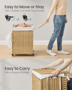SONGMICS Rolling Laundry Hamper with Lid, 120 L Synthetic Rattan - Image 5