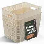BINO | Plastic Storage Baskets, 33 Liter - 3 Pack, Natural | THE WOVEN COLLECTION | Storage Basket for Shelves | Woven Storage Baskets for Organizing Bins | Pantry Shelf Organizer | Container Bin by BINO