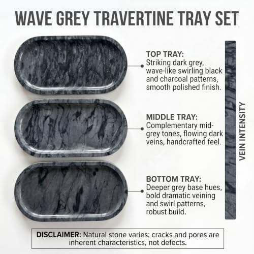 YKAJO Wave Grey Oval Marble Tray, 9.8x4.7 Vanity Perfume Organizer Dish - Image 4