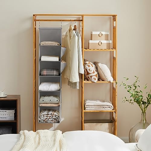 Hanging Closet Organizer and Storage, 6-Shelf, 2 Packs, Light Grey | Breathable Fabric, 2 Side Pockets, Clothes Organizer, Hanging Shelves, Closet Storage, College Dorm Room Essentials for Guys - Image 4