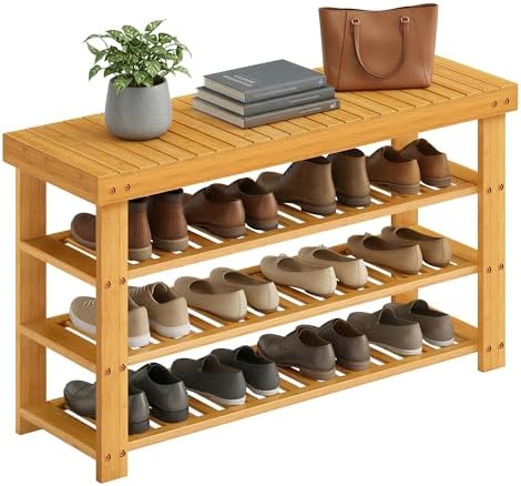 SONGMICS Shoe Rack Bench, 4 Tier Bamboo, 11.3 x 35.2 x 20.5 Inches by Unknown