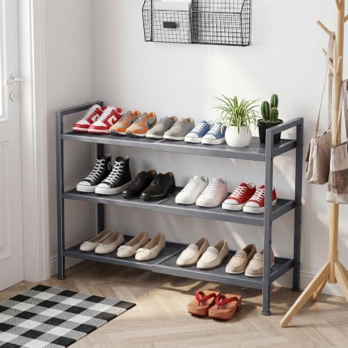 Expandable Shoe Rack for Closet, Entryway, Shoe Storage, 3-Tier, Grey - Image 6