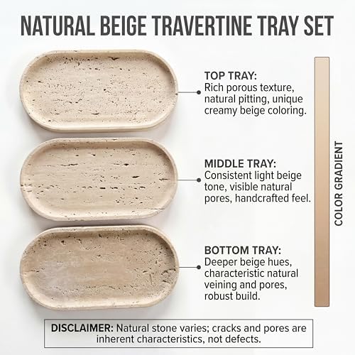 YKAJO Natural Travertine Beige Oval Marble Tray, 11.8x5.9 Vanity Organizer - Image 4