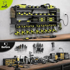 Large Power Tool Organizer Wall Mount with Charging Station, 6-Shelf Heavy Duty Metal Tool Storage Rack, Cordless Drill Holder Slots, Screwdriver Racks & Hook Bar for Garage Workshop - Image 5