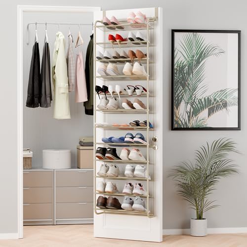 Whitmor 36 Pair Over The Door Shoe Organizer, 12 Tier Hanging Shoe Organizer, Heavy Duty Metal & Mesh Shoe Holder, Hanging Shoe Rack for Closet Organizer & Storage, 74" L x 21.7" W x 7.5" H, Oat by Whitmor