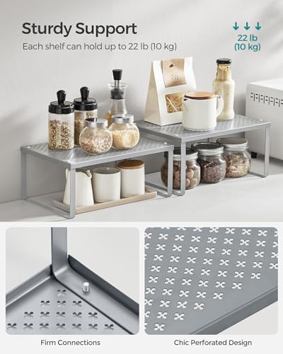 SONGMICS Set of 4 Metal Spice Racks, Stackable Expandable Shelf Risers - Image 4