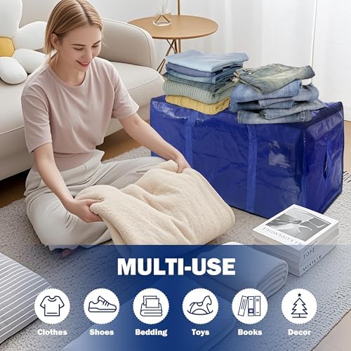8 Pack Extra Heavy Duty Large Moving Bags with Strong Zipper & Carrying Handles, Sturdy Clothes Storage Bag Totes Bins, Packing Bags Moving Boxes College Moving Supplies, Dark Blue - 33 gal - Image 5