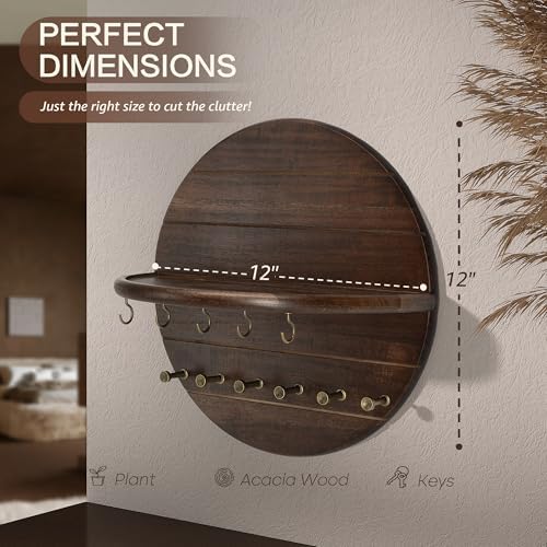 Rebee Vision Acacia Wood Key Holder Wall Mount for Room Decor, Dark Brown - Image 2