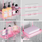 DAOYA Hanging Shower Caddy Over Shower Head, Anti-Swing Shower Organizer For Inside Shower With 2 Soap Holders, Multi Hooks, Rustproof Bathroom Accessories, Pink - Image 4