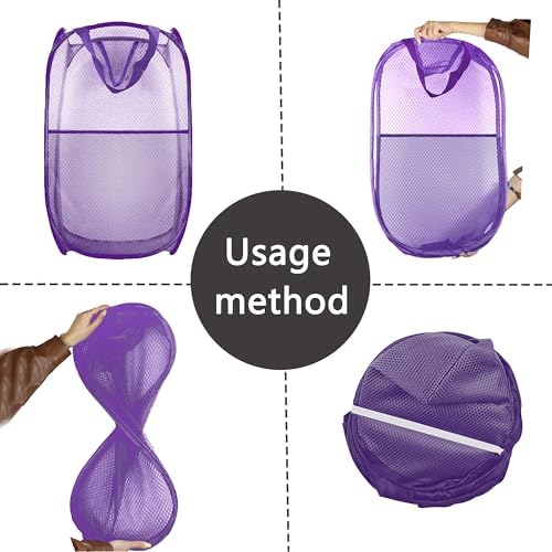 Collapsible Pop Up Laundry Hamper, Extra Large Mesh Foldable Laundry Basket, 28" x 16" x 16"(Purple) - Image 4