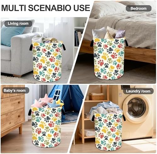 Paw Print Laundry Basket Storage Bin Foldable Laundry Hamper Clothes Storage Bucket Organizer 19.6x15.7 Inch For Laundry Room/Bedroom/Bathroom - Image 6
