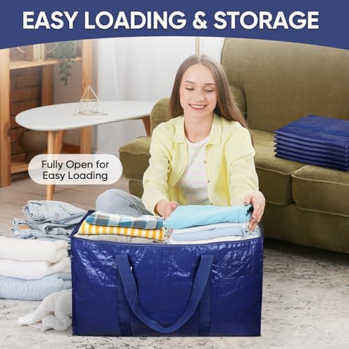 TICONN 8 Pack Extra Large Moving Bags Heavy Duty with Zippers & Carrying Handles, Durable Storage Bags Moving Boxes for Closet Organizers and Storage (8 Pack, Navy) - Image 7