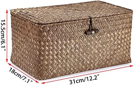 Hipiwe Wicker Shelf Baskets Storage Bin with Lid Handwoven Seagrass Basket - Image 4