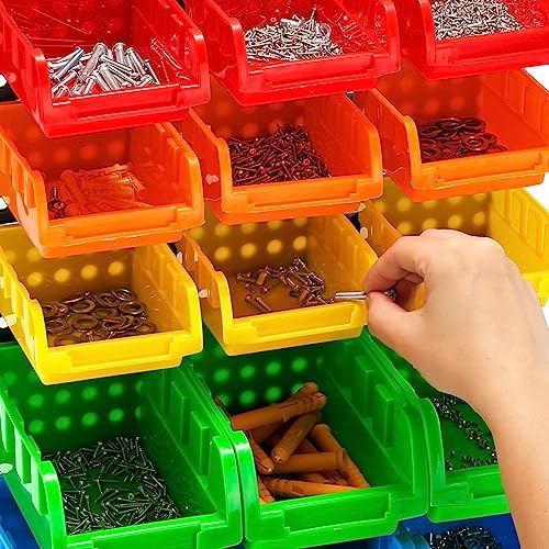 5 Colors Wall Mounted Storage Bins kit, Tool Organizer Bins Parts Rack, 30-Bin Organizer Shop Storage Rack 4 Set - Image 7