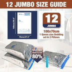 12 Jumbo Vacuum Storage Bags for Bedding, Vacuum Seal Bags for Clothing | Extra Large XL, Airtight Triple Seal, Save 80% Space, Hand Pump, Work with Vacuum, Double Zip, Reusable, Easy to Use - Image 2