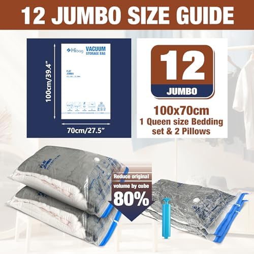 12 Jumbo Vacuum Storage Bags for Bedding, Vacuum Seal Bags for Clothing | Extra Large XL, Airtight Triple Seal, Save 80% Space, Hand Pump, Work with Vacuum, Double Zip, Reusable, Easy to Use - Image 2