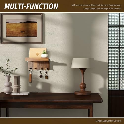 Rebee Vision Acacia Wood Key Holder Wall Mount for Room Decor, Brown - Image 2