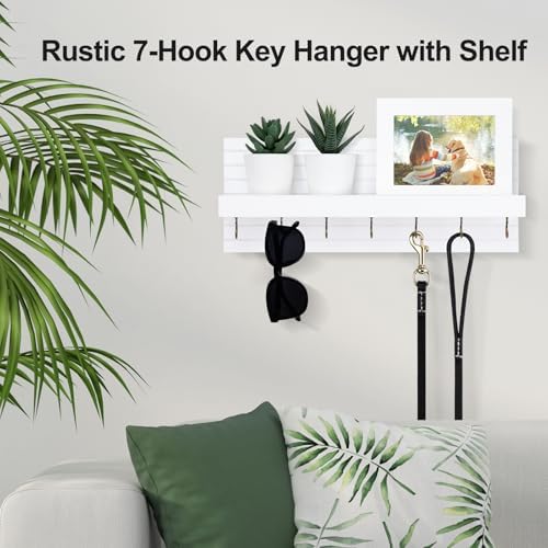Lwenki Decorative Key Holder for Wall with Shelf, Entryway Shelf with Hooks Holds Leashes, Jackets and Glasses – Sturdy Wood Keyholder Entrance Hanger with Mounting Hardware (White, Large) - Image 4