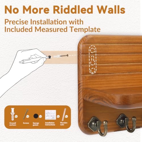 Key Holder for Wall, Mail Organizer Wall Mount with 8 Hooks Wooden Hanging Key Rack for Home Decor, Hallway, Entryway (Yellow) - Image 4