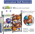 Sports Equipment Organizer, Ball Storage Rack with Elastic Straps and Removable Basket for Garage Organization, Garage Organizer with Hooks for Toy Sports Gear Storage, Sports Ball Storage Cart, Black - Image 3
