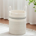 VIPOSCO 53L Tall Woven Rope Laundry Hamper, Leather Handles, Stripe White by VIPOSCO