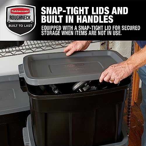 Rubbermaid Roughneck Tote Durable 18 Gallon Stackable Plastic Storage Containers with Lids and Easy Carry Handles, Pack of 6, Black/Cool Gray - Image 4