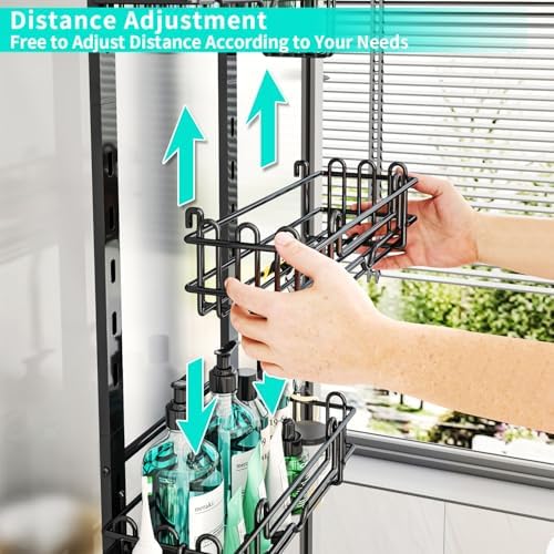 HapiRm Over the Door Shower Caddy - 4-Tier Hanging Shower Organizer with 22 Hooks and 2 Toothbrush Holders, No Drilling Adjustable Hanging Shelves for Bathroom - Black - Image 2